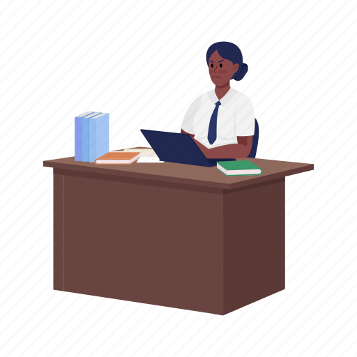 Annoyed secretary, sitting at table, gloomy mood, angry teacher icon - Download on Iconfinder