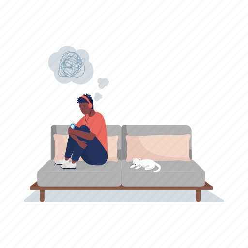 Teenager, problem, depression, listen music, headphones illustration - Download on Iconfinder