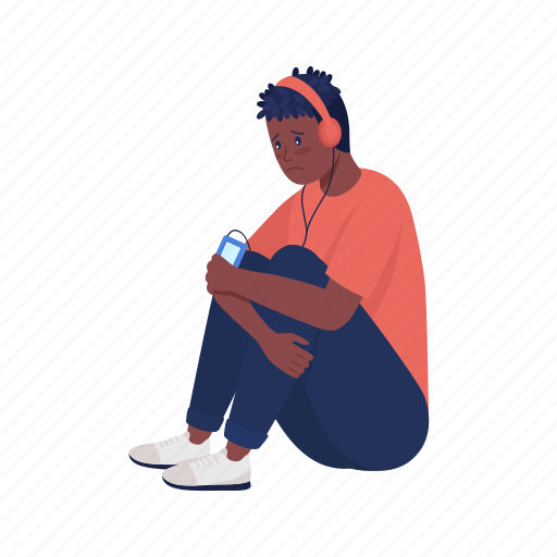 Boy, teenager, problem, headphones, listen music illustration - Download on Iconfinder