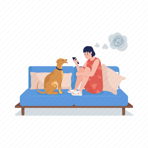 Teenager, problem, sad, sofa, dog illustration - Download on Iconfinder