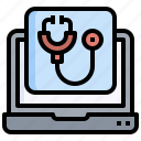 stethoscope, online, assistance, laptop, medical, checkup