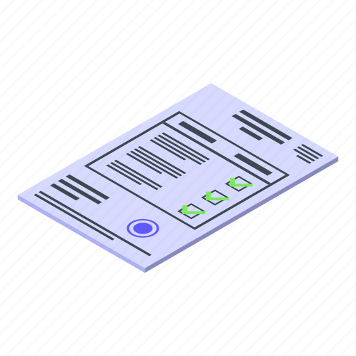 Test, result, document, isometric icon - Download on Iconfinder