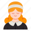 pilgrim, thanksgiving, avatar, woman, costume, cultures, hat 