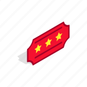 entry, isometric, red, star, theater, three, ticket