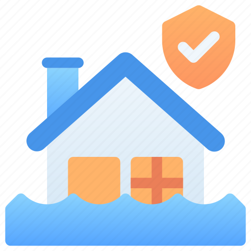Flooded house, flood, water, disaster, home, insurance, shield icon - Download on Iconfinder