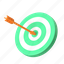 target bullseye, goal, aim, dartboard, arrow, business, startup, office, 3d icon 