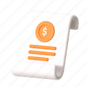 cheque, bill, invoice, transaction, receipt, finance, business, money, 3d icon