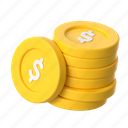 coin, coins, dollar, payment, money, finance, business, 3d icon