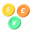 currency, currency exchange, coins, payment, rate, finance, business, money, 3d icon 
