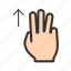 device, down, fingers, gesture, hand, system, three 