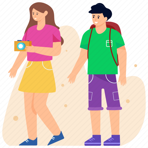 Tourists, travellers, trippers, tour couple, travel couple illustration - Download on Iconfinder