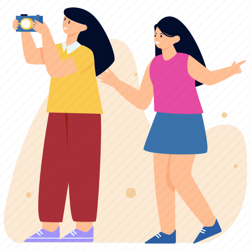 Friends photography, tourists, capturing photos, taking picture, travelers illustration - Download on Iconfinder