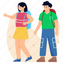 tourists, travellers, travel luggage, trippers, traveller couple