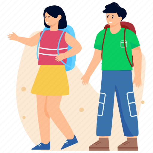 Tourists, travellers, travel luggage, trippers, traveller couple illustration - Download on Iconfinder
