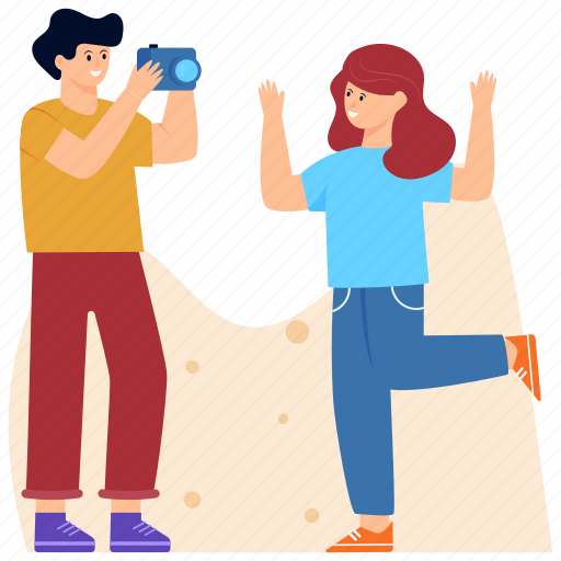 Taking picture, capturing picture, posing for picture, girl on vacation, tourists illustration - Download on Iconfinder
