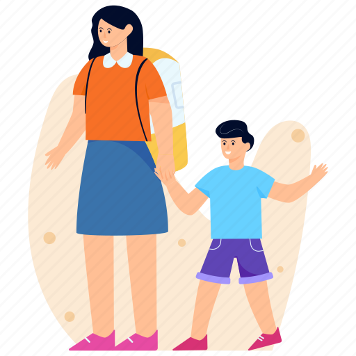 Motherhood, mom and son, mother and son, mom and kid, family trip illustration - Download on Iconfinder