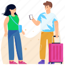 tourists, travellers, travel luggage, trippers, traveller couple