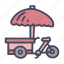 trade, cart, tricycle, food, umbrella, meal, wheel, delivery 