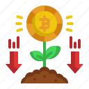 loss, bitcoin, trading, growth, down, arrow, money