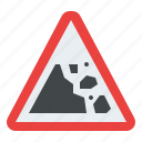 falling, rocks, warning, road, sign, traffic, label