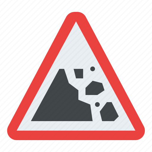 Falling, rocks, warning, road, sign, traffic, label icon - Download on Iconfinder