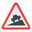 hill, warning, road, sign, traffic, label 