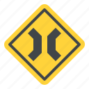 narrow, bridge, warning, road, sign, traffic, label