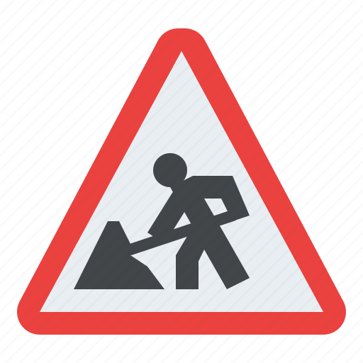 Road, works, warning, sign, traffic, label icon - Download on Iconfinder