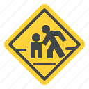 school, crossing, warning, road, sign, traffic, label