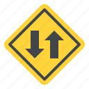 two, way, traffic, warning, road, sign, label