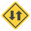 two, way, traffic, warning, road, sign, label 