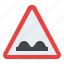uneven, road, warning, sign, traffic, label 