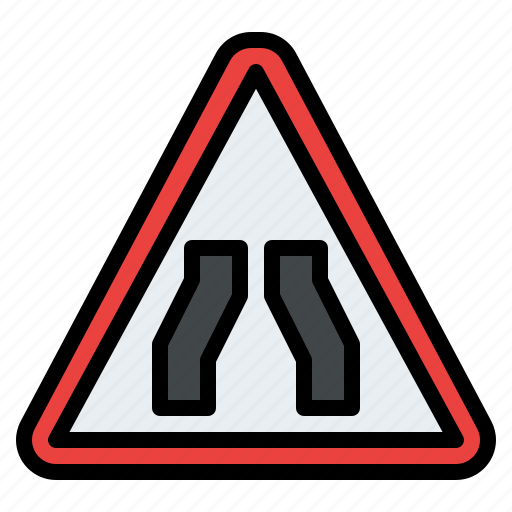Road, ahead, narrows, warning, sign, traffic, label icon - Download on Iconfinder