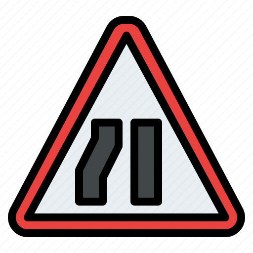 Road, narrows, from, left, ahead, warning, sign icon - Download on Iconfinder