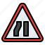 road, narrows, from, left, ahead, warning, sign, traffic, label 