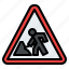 road, works, warning, sign, traffic, label 