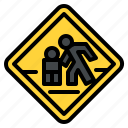 school, crossing, warning, road, sign, traffic, label