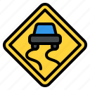 slippery, road, warning, sign, traffic, label