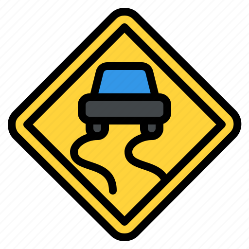 Slippery, road, warning, sign, traffic, label icon - Download on Iconfinder