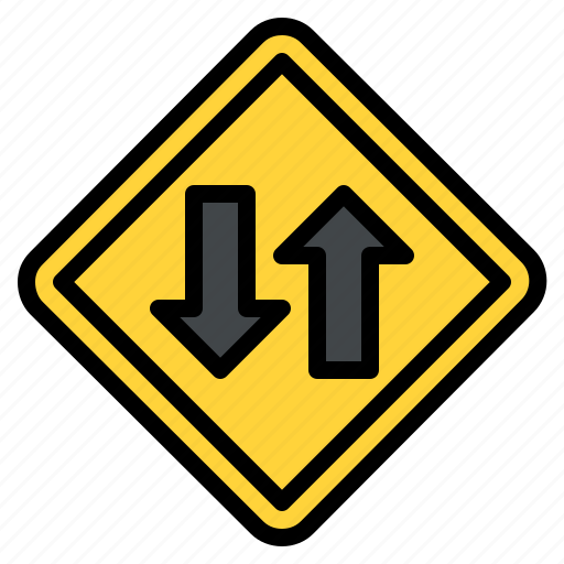 Two, way, traffic, warning, road, sign, label icon - Download on Iconfinder