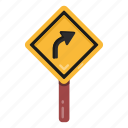 traffic sign, road sign, traffic board, road post, right turn 