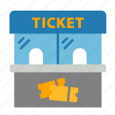 ticket office, ticket window, ticket booth, ticket box, box office, ticket, ticket counter