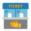ticket office, ticket window, ticket booth, ticket box, box office, ticket, ticket counter 