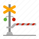 railroad crossing, stop signal, road sign, railway, level crossing, barrier, railroad