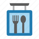 restaurant, food, food delivery, railway station, sign, lunch, food court, fork, spoon