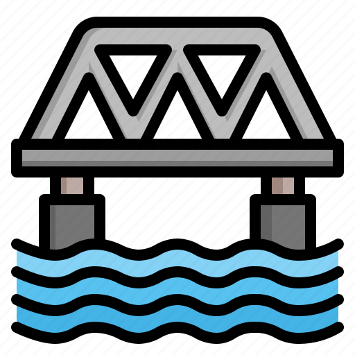 Bridge, tracks, transportation, railway, water, train, transport icon - Download on Iconfinder