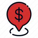 location, money, maps and location, dollar symbol