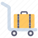 luggage cart, luggage trolley, handcart, pushcart, luggage wheelbarrow