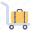 luggage cart, luggage trolley, handcart, pushcart, luggage wheelbarrow 