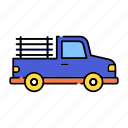 car, color, lineal, pickup, transport, transportation, truck, vehicle